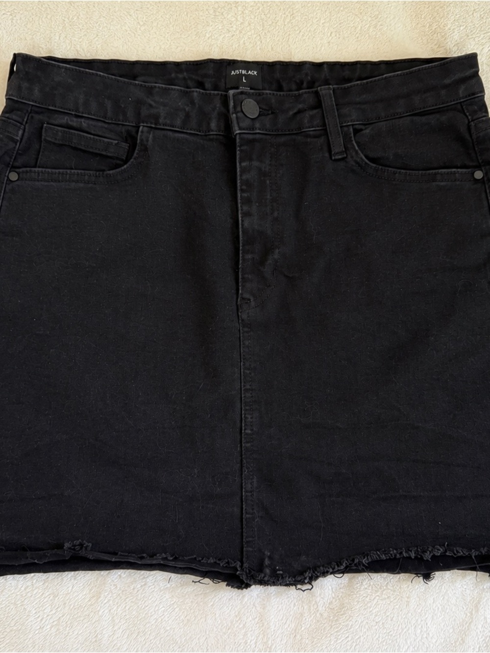 Just Black Black High-Rise Denim Mini Skirt with Raw Hem